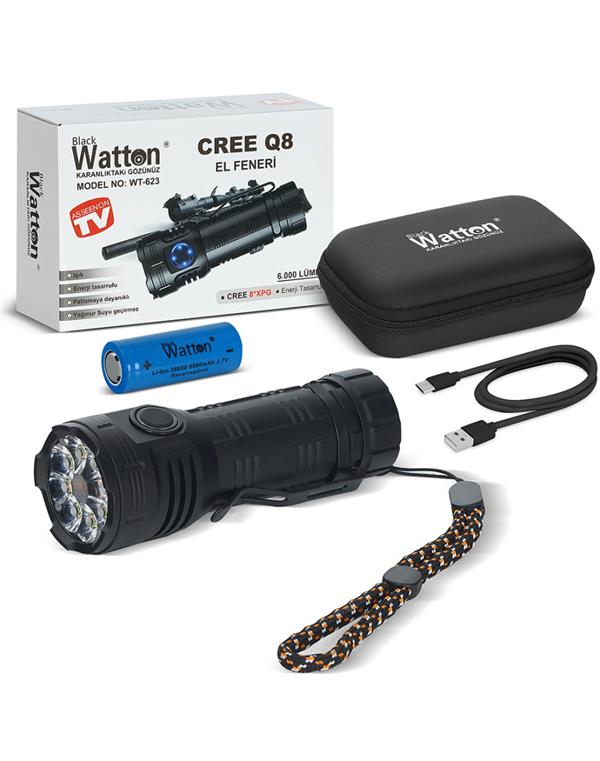CREE Q8 XPG 8+1 LED Fener Şarjlı Güçlü Yüksek Performanslı Aydınlatma WT-623