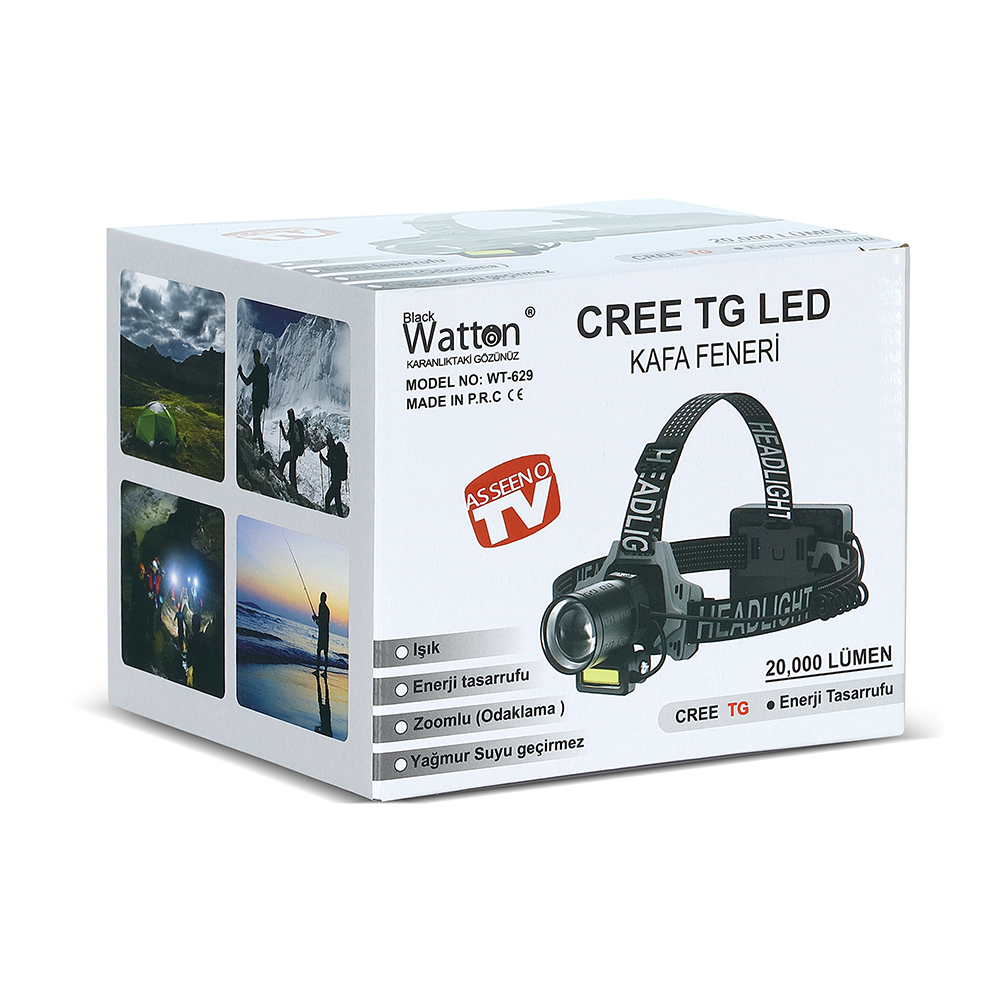 20000 Lümen CREE TG Şarjlı Kafa Lambası Ultra Güçlü LED Aydınlatma Profesyonel Model WT-629